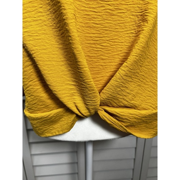 MISIA Puff Sleeve Front Knot Pullover Top Women's Size Medium Mustard - Picture 5 of 8